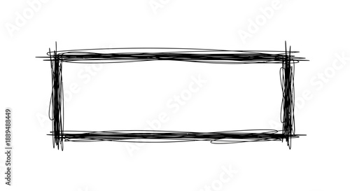 A simple, hand-drawn rectangular frame with a rough, sketchy texture, perfect for graphic design and artistic layouts