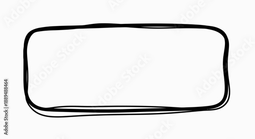Hand-drawn, irregular black outline rectangle frame on a clean white background, perfect for a doodle-style graphic design element or text box container