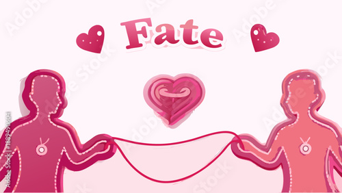 Couple connected by fate with intertwined hearts