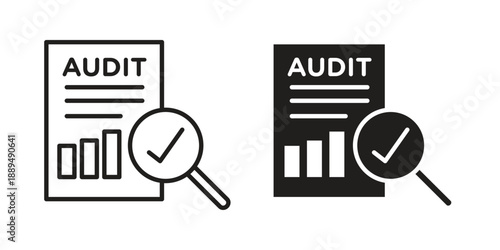 Audit report icon, line symbols on white background. EPS10