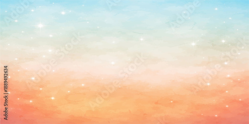 A vibrant abstract background blends a red sunset glow with blue sky bokeh and bright white clouds for a beautiful summer nature atmosphere