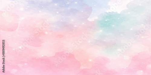 Beautiful abstract summer sky background featuring pink bokeh and bright white clouds in a clear blue atmosphere with sunny light