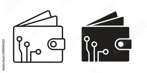 Cryptocurrency wallet icon, line symbols on white background. EPS10