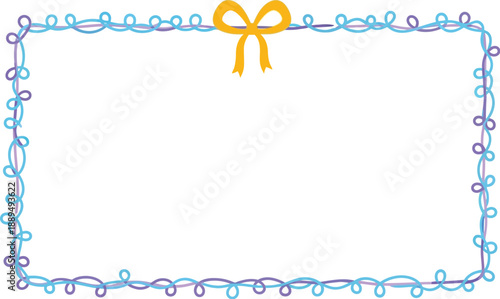 A colorful illustration of a gift tag with a yellow ribbon
