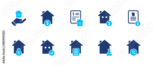 Mortgage icon set. house, loan document, contract, approval, payment. solid style icon collection.