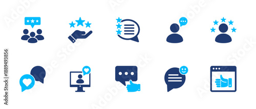 Testimonial icon set. review, rating, feedback, comment, user. solid style icon collection.