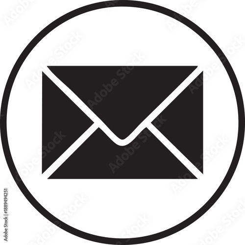 Email Icon in Circle: Simple Black and White Vector Graphic for Communication and Mail