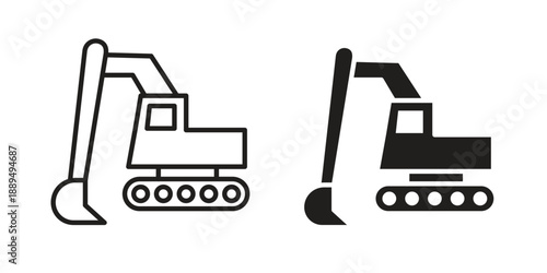 Excavator icon, line symbols on white background. EPS10