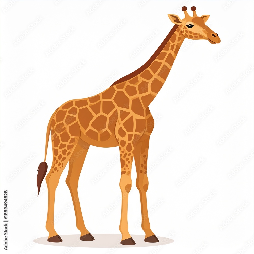 Obraz premium Cartoon Giraffe Standing on White Background.