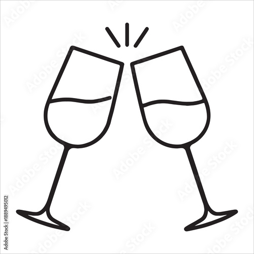 Line Art Wine Glasses Clinking Toast Celebration and Hospitality Vector Icon