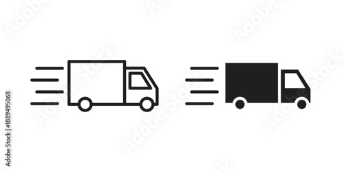 Fast shipping delivery truck icon, line symbols on white background. EPS10