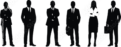 Business team silhouettes standing together isolated on white background representing corporate professionals leadership teamwork diversity career success concept modern office workforce unity 
