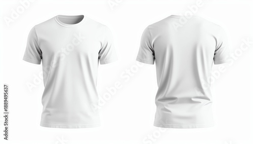 Blank white wrinkled t-shirt mockup, front and back view 