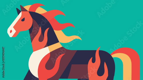 Illustration Of Modern Geometric Fire Horse Vector Design Template
