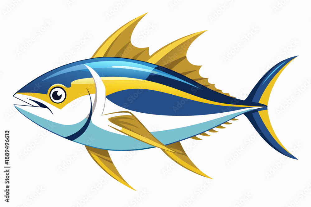 Obraz premium A vibrant yellowfin tuna vector illustration with blue and white stripes on a transparent background
