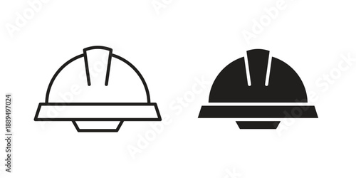 Hard hat icon, line symbols on white background. EPS10