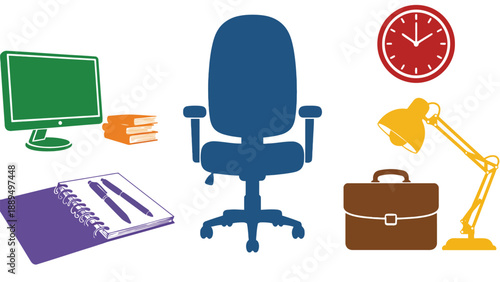 A well-organized office workspace with essential items for productivity and time management