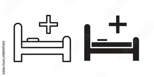 Hospital bed icon, line symbols on white background. EPS10