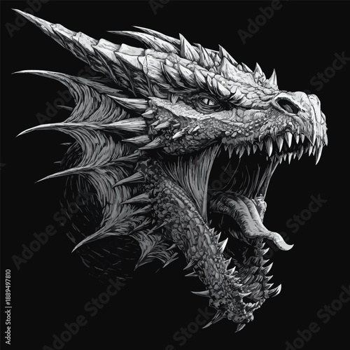 Created on fierce isolated vector dragon head on black and white backgroud