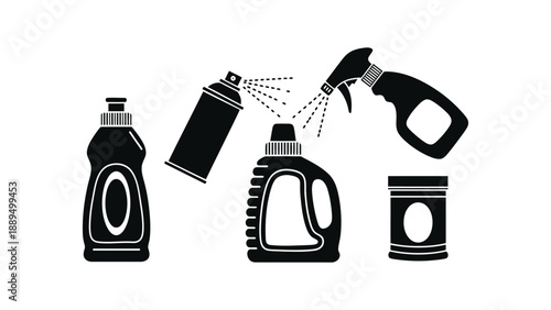 A collection of various household cleaning products on a white background