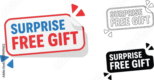 A colorful surprise free gift sticker set on a white background
