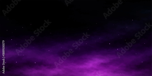 A dark nebula cloud floats within a vast blue outer space background featuring a bright starry galaxy and a glowing cosmic starfield across the deep night universe