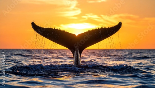 Wallpaper Mural Humpback whale tail fluke silhouette at sunset in the ocean. Torontodigital.ca