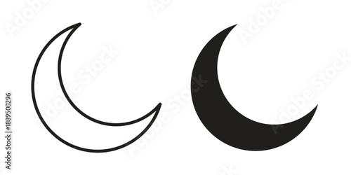 Moon icon, line symbols on white background. EPS10