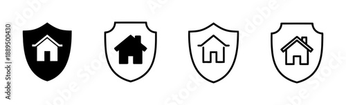 Home security shield icon set representing safety protection and real estate insurance vector illustration isolated on white background