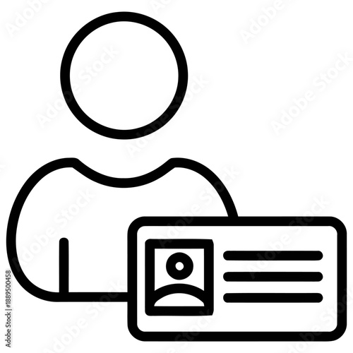 Identification and personal profile concept with person icon and identification card featuring photo and text lines representing ID card holder verification and personal data information access