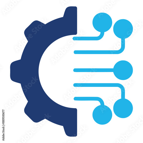 Half gear and half circuit board, symbolizing integration of mechanics and electronics, industry and technology, or engineering processes and digital systems.