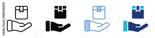 Hand holding delivery box icon representing logistics and shipping services for e-commerce and package transportation, careful delivery and handling