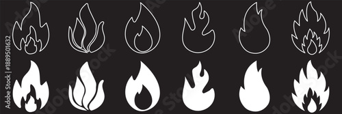 Fire icon collection. Fire flame symbol. Fire flame icon vector design symbol. Set of fire icons. Flame design of different shapes. Vector illustration