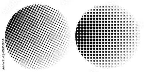 Set of halftone dots gradient pattern texture isolated on white background. Straight dotted spots using halftone circle dot raster texture. Vector blot half tone collection.
