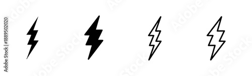 Lightning bolt icon set for energy power electricity and speed concepts in line solid and color styles vector