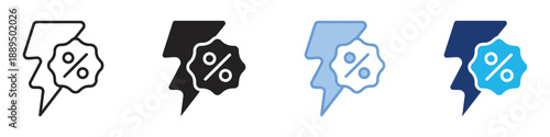 Lightning bolt with percentage discount tag representing flash sale promotion offer special deal marketing event shopping retail discount reduction price cut savings savings event