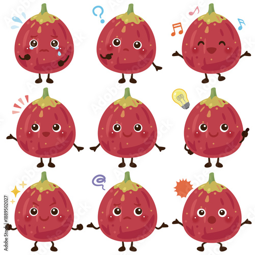 イチジクのキャラクターイラスト　表情セット／Cute Fig Character Illustration – Expression Set