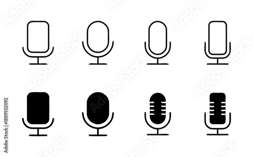 Microphone icons set collection in outline and solid styles for audio recording music performance podcast and broadcasting concept illustration