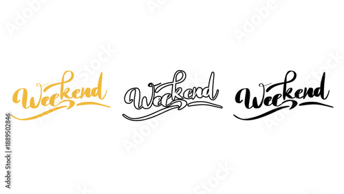 Three different style weekend words on a white background