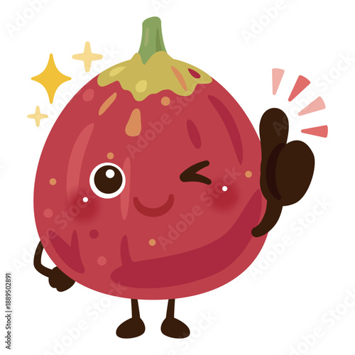 グッドサインを出すイチジクのキャラクターイラスト／Cute Fig Character Illustration Giving a Thumbs-Up