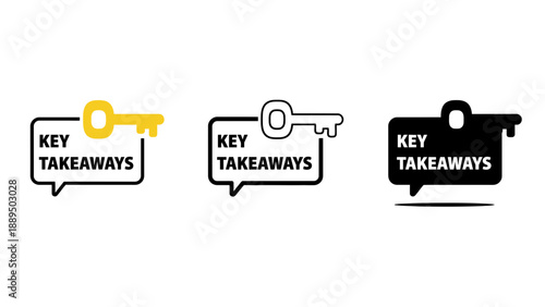 Three key takeaway icons in different colors on a white background