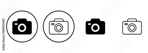 Selection of camera icons representing photographic devices, featuring compact digital cameras and traditional film cameras, some within circular frames for versatility
