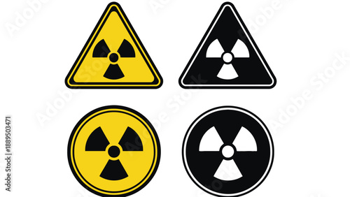Four different radiation warning signs on a white background