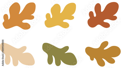 A colorful illustration of abstract leaves in various earthy tones and shades
