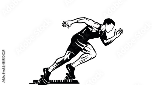 A determined athlete preparing to sprint from the starting line with focus