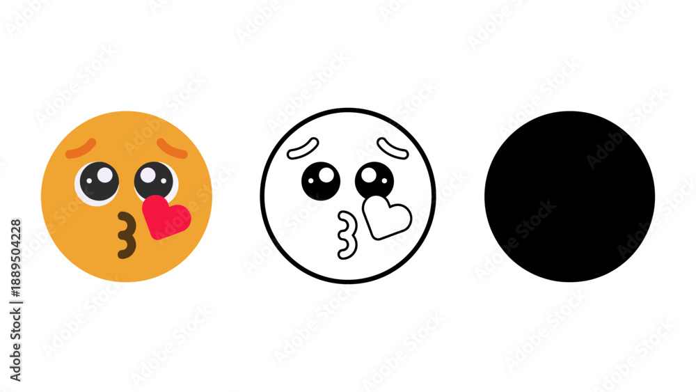 Fototapeta premium A set of three emoticon faces with different expressions on a white background