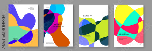 Set of modern abstract backgrounds with flowing liquid motion effects and bold color palettes for contemporary graphic design projects