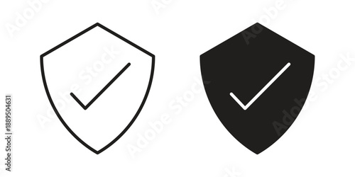 Shield check mark icon, line symbols on white background. EPS10
