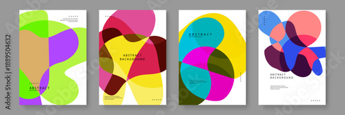 Creative poster series featuring vibrant organic fluid shapes with aesthetic color overlays and minimalist typography layout