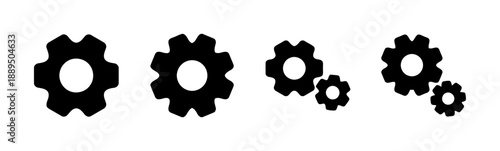 Set of gear icons representing settings mechanism and process in single and multiple units isolated on white background suitable for configuration or system adjustment graphic elements